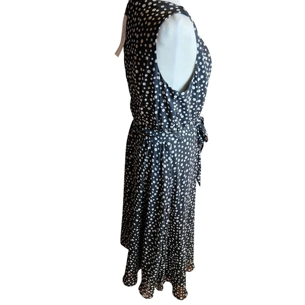 NY Collection Womens Black White Polka Dot Sleeveless Midi Dress CCD0525 PL NWT